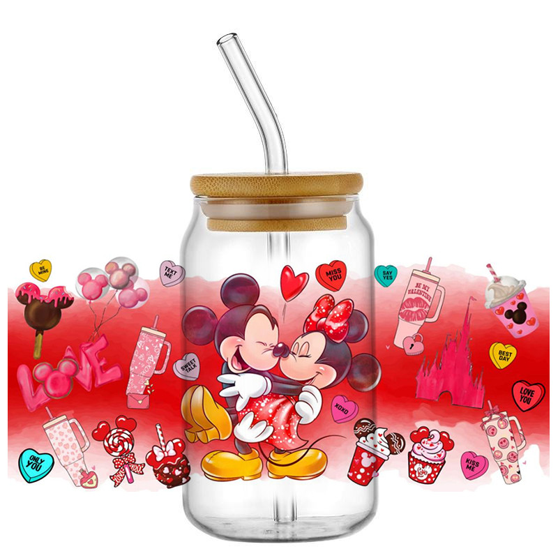 

Romantic Cartoon Mickey and Minnie 3D Sticker 16oz UV DTF Cup Wrap Transfers Stickers Washable Custom Logo DIY Mug Sticker