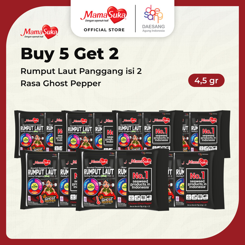 

Buy 5 Get 2 MamaSuka - Rumput Laut Panggang Ghost Paper Isi 2