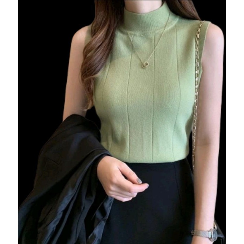 Ngros - Inner Turtleneck Wanita /Tanktop Rajut Garis /Tanktop Blouse Korean Inner/ Tanktop Tebal