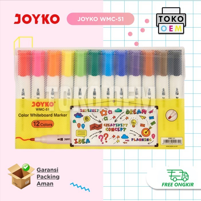 

jt JOYKO SPIDOL PAPAN TULIS 12 WARNA WMC-51 COLOR WHITEBOARD MARKER