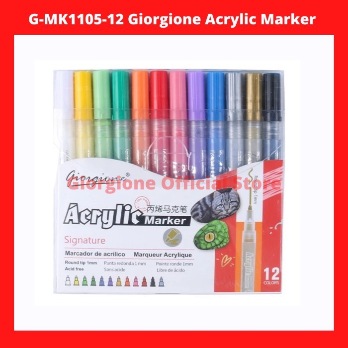 

jt G-MK1105 Giorgione Acrylic Marker Pen Set Spidol Akrilik Cat Paint - 12 Warna