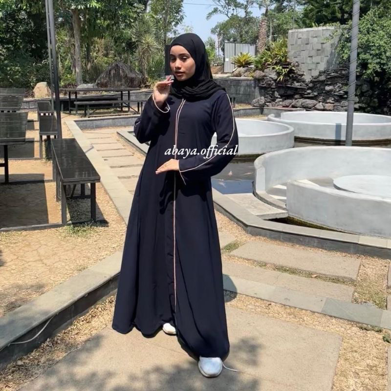 Abaya Basic Polos Hitam List Gamis Warna Jetblack Saudi arab turkey dress syar i Umroh