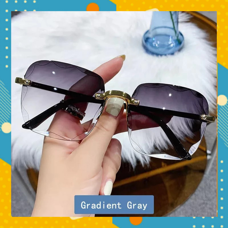 Kacamata GAYA GRADIENT Wanita Fashion Kaca Mata Tanpa Bingkai Kotak Hitam Riben Cantik Mewah KM2248A