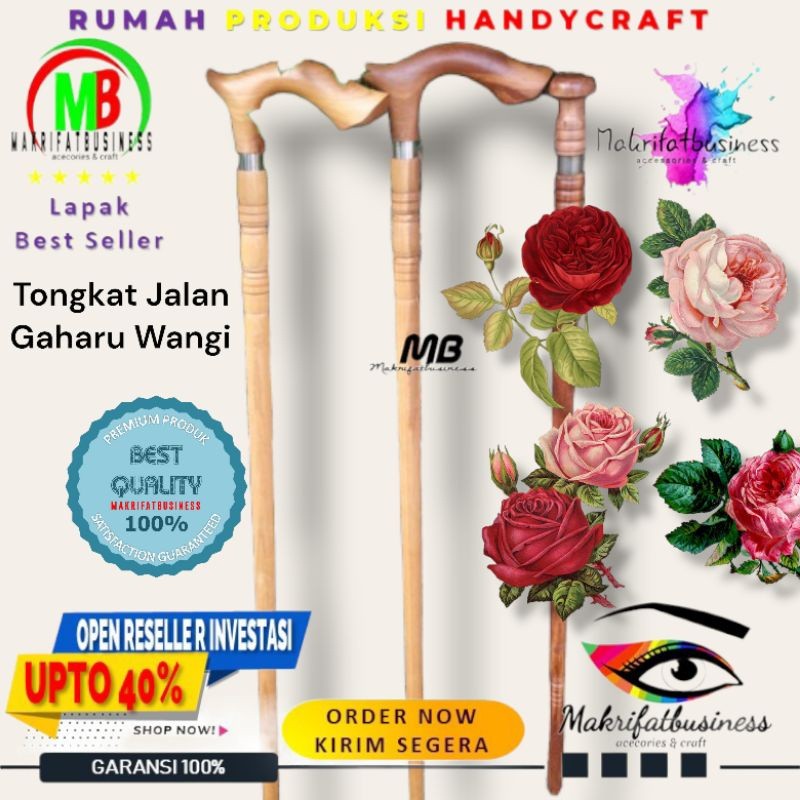 MAKRIFATBUSINESS Tongkat Jalan Kayu Alat Bantu Jalan Kayu Gaharu Wangi