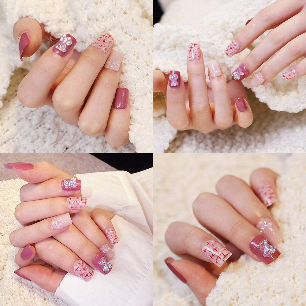 12Pcs 3D Kuku Palsu Kuku Nail Alat Perawatan Kuku Perawatan Kecantikan Kuku Kaki Palsu Stiker kuku N