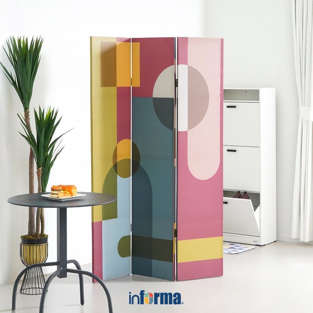 Informa Partisi 3 Panel Geometric Hd85 Room Divider Pembatas Ruangan Lipat Pemisah Ruang Penyekat Ru