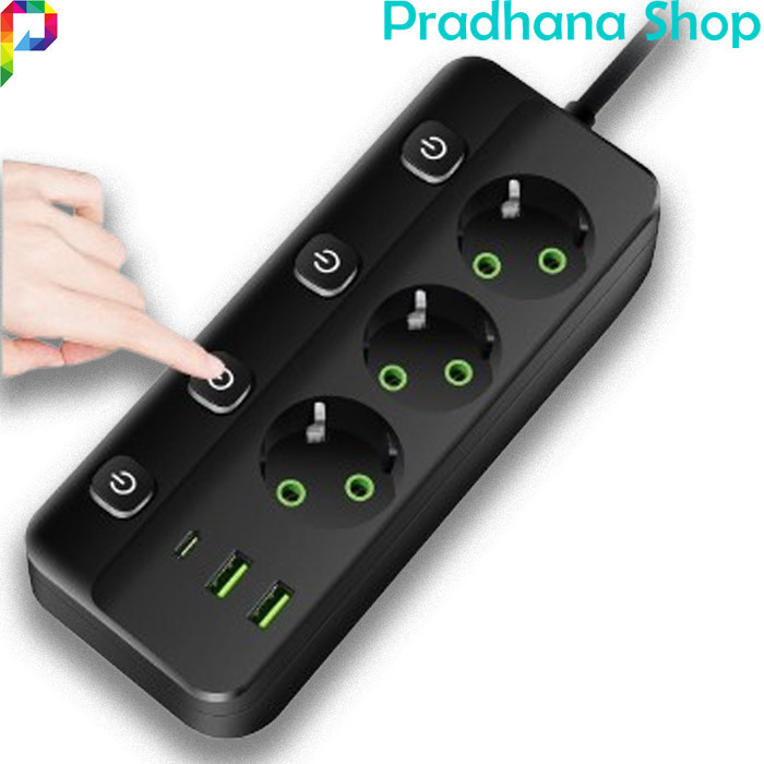 Stop Kontak Colokan Steker Listrik Banyak Lubang USB Type C EU Plug 10A 110-250V 2500W