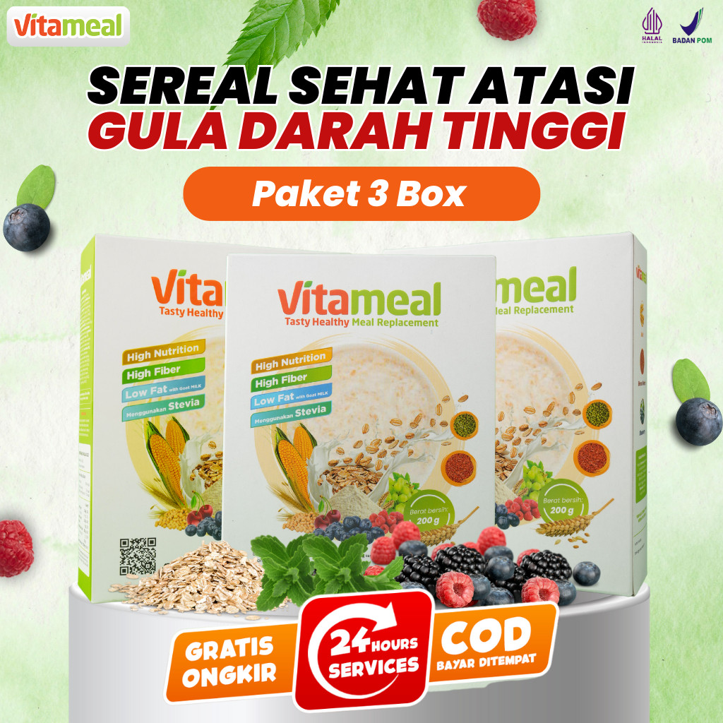 

GARANSI ASLI VITAMEAL 3 BOX Sereal Sehat Ampuh Turunkan Gula Darah Tinggi Diabetes Bebas Insulin Pankreas Asam Lambung Magh Gerd