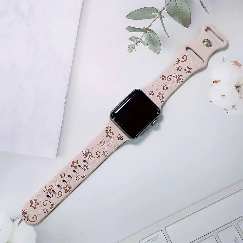 Tali jam Tali Ukiran Bunga Untuk Apple Watch Ultra 2 Band 49mm 41mm 40mm 44mm 45mm 46mm Gelang Silik