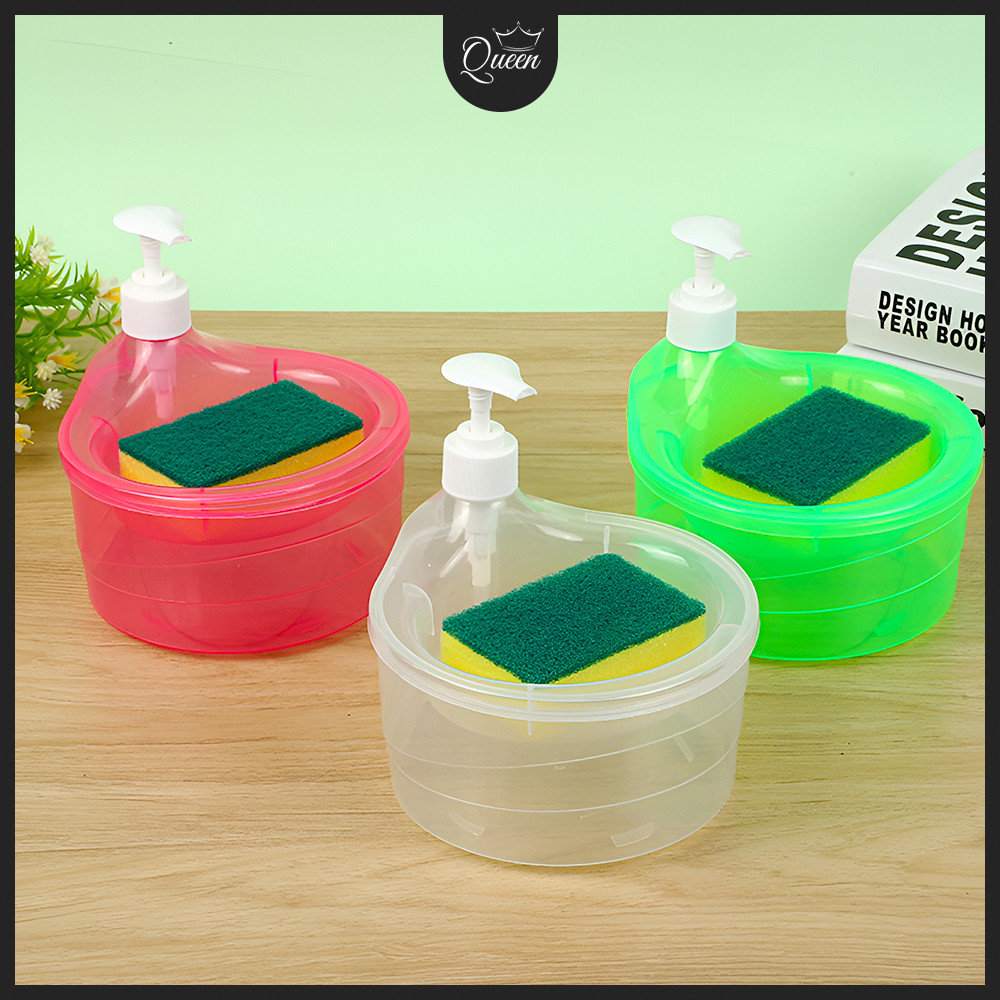 QG  TEMPAT SABUN CAIR CUCI PIRING BULAT PUMP DISPENSER 1000ML + SPONGE