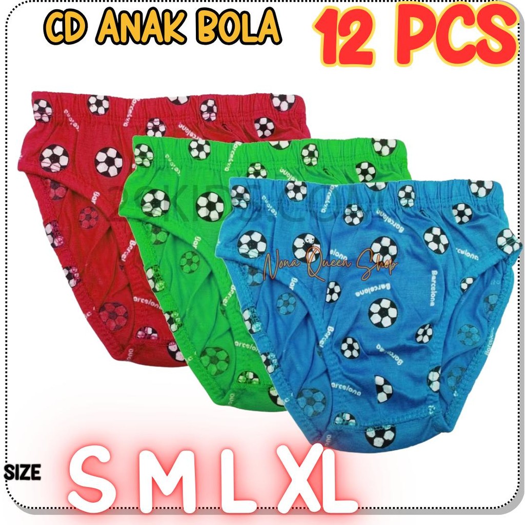 12 Pcs Celana Dalam Anak Cowok Motif Bola CD Anak Cowok Paud TK SD