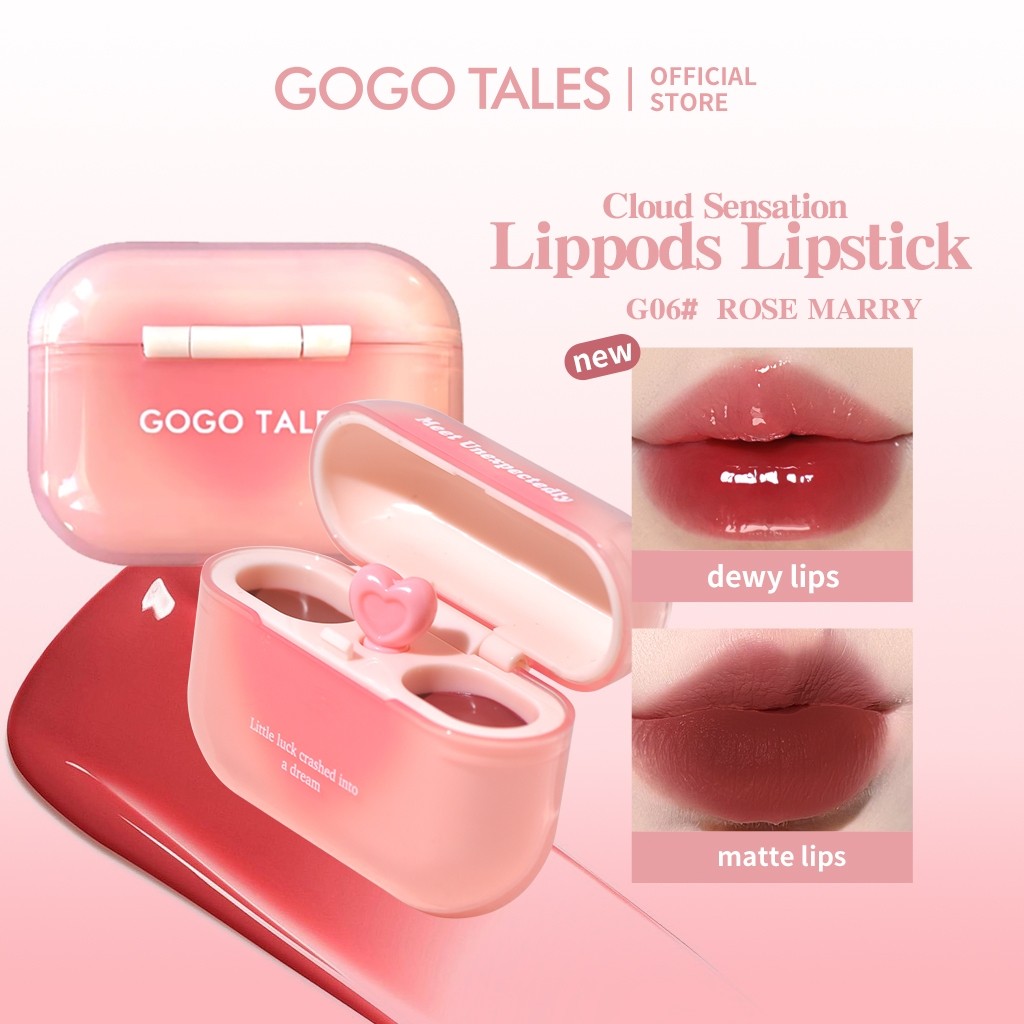[BPOM]GOGO TALES LipPods AirPods Lipstik Cloud Sense Dual Colour Lipcream Lip Matte Velvet Lipstick 