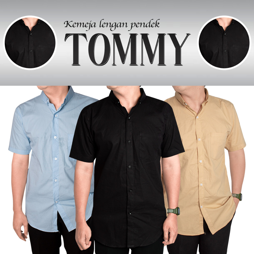 FortKlass kemeja Polos TOMMY PENDEK Pria Lengan Pendek Kemeja Cowok Formal Kemeja Kantor