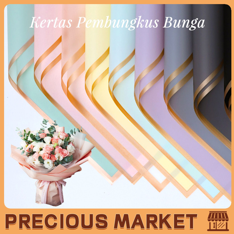 

20 LEMBAR Flower Wrapping Paper Varian List Gold Emas Kertas Buket Bunga Cellophane Florist Goldline
