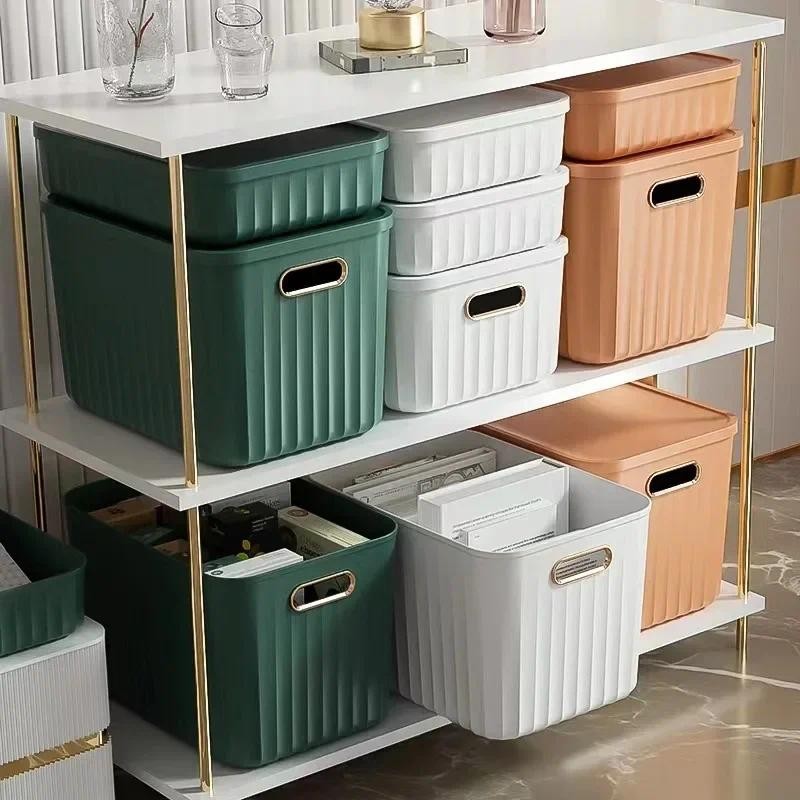 

Solid Color Miscellaneous Storage Box Household and Snack Storage Box Plastic with Lid Thickened Storage Box Clothing SortingBox