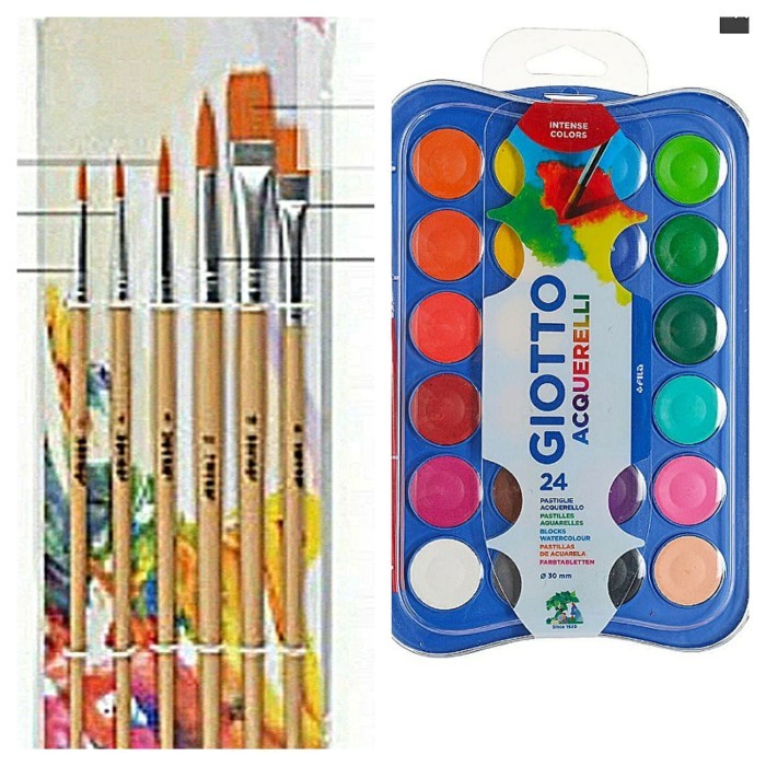 

promo -PAKET KOMPLIT CAT AIR UTK ANAK 24 RNA DAN 6 UKURAN KUAS TERCOLOR - 23mm