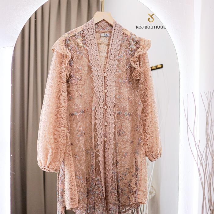 SALE - KCJ - ZELMIRA Outer Tunik Tile Bordir Kombinasi brukat - Dusty Pink