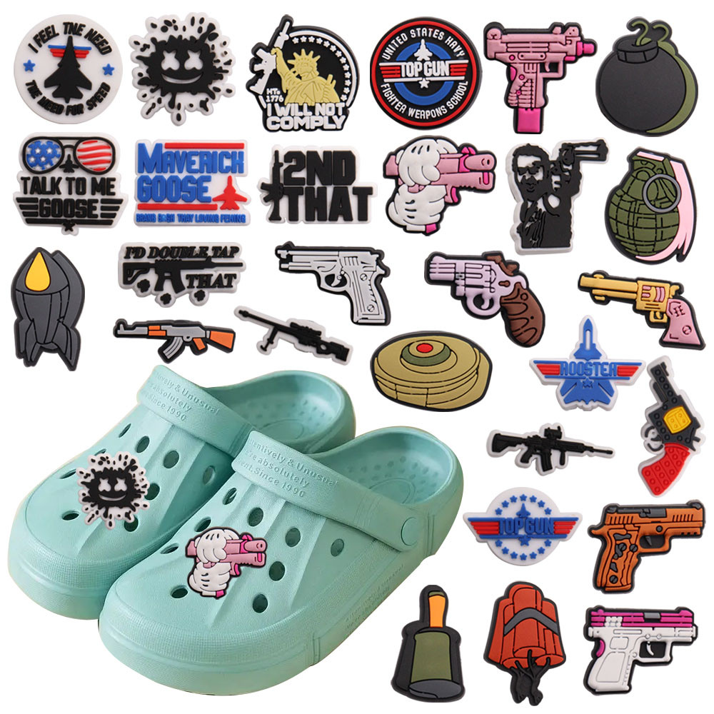 1Pcs PVC Shoe Charms Toy Gun Rifle Revolver Sniper Gun Accessorie Shoes Buckle Decorations Fit Brace