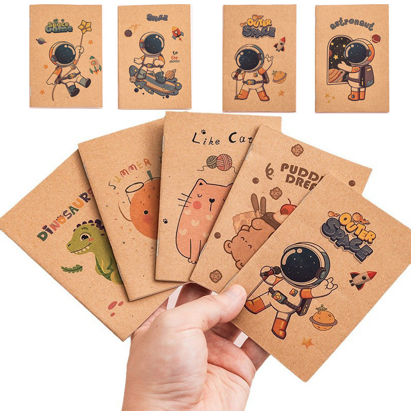 

10 Pack Mini Retro Kraft Notebooks 16 Sheets Space Cartoon Fruit Pocket Journals for Students Travelers Cute School Supplies