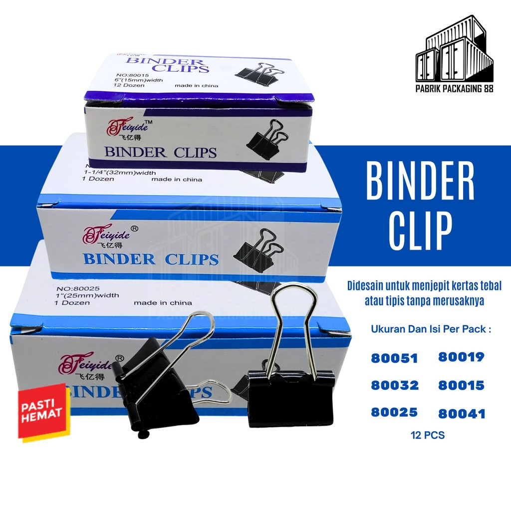 

1 Box 12 Pcs Binder Klip 105 107 111 155 200 260 Clip Penjepit Kertas Binder 51MM Bukan Joyko 1 Dozen