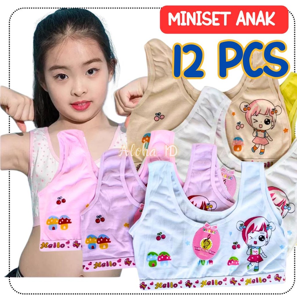 Paket 12 PCS miniset anak remaja bra mini anak SD SMP katun motif lucu murah Perempuan Fashion Grosi