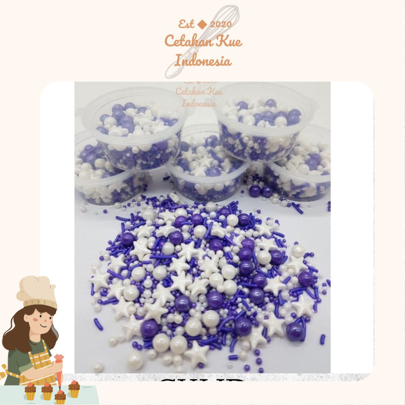 

{CKI} Hiasan Kue Sprikel Mutiara Bintang Ungu Putih 30gr