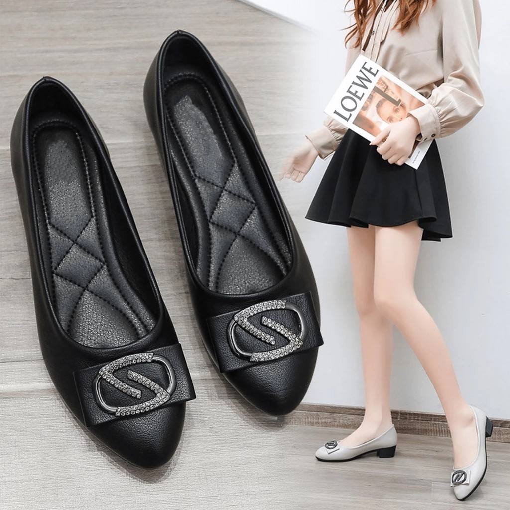 Sepatu Flat Shoes Wanita Hak Sepatu Bahan Jelly Mules Hak Tahu Sepatu Kerja  TG1597