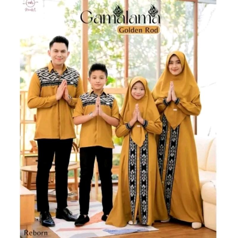Baju set couple Gamalama golden rod Kemeja dan gamis baju couple keluarga, baju couple kondangan, ba