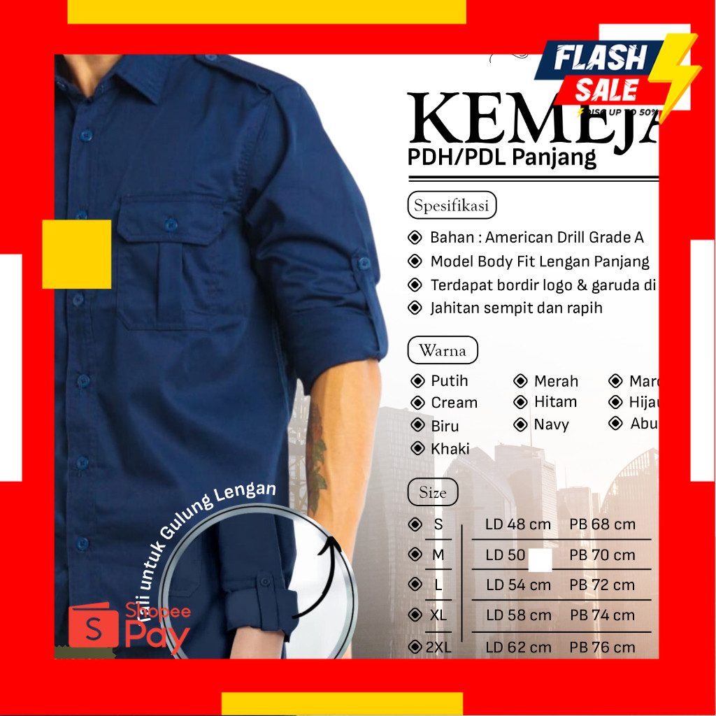 A10.10 |   Baju Kemeja PDL Lengan Panjang Seragam Kerja PNS Atasan Formal Awet Banyak Pilihan Warna 