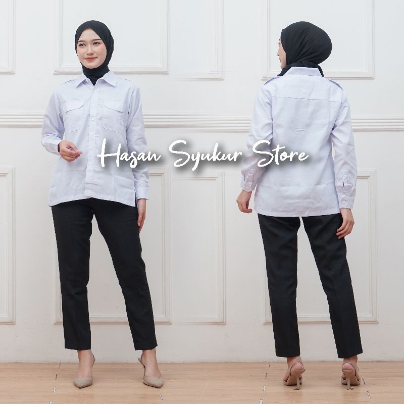 [ MaksQ ]baju PDH putih pangkat ASN kemeja putih PPPK baju putih PPPK kemeja putih ASN kemeja panjan