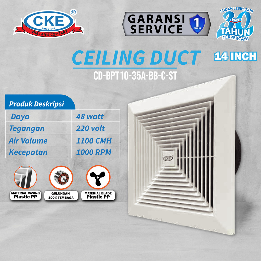 Ceiling DuctCD-BPT10-35A-BB-C-ST 14 Inch 220V Toilet Dapur