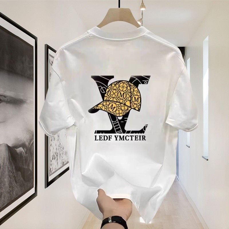 Outlets LV Hat Louis Vuitton 100% Cotton Heavyweight Kaos Boxy Fit T Shirt Pria Wanita Graphic Tee -