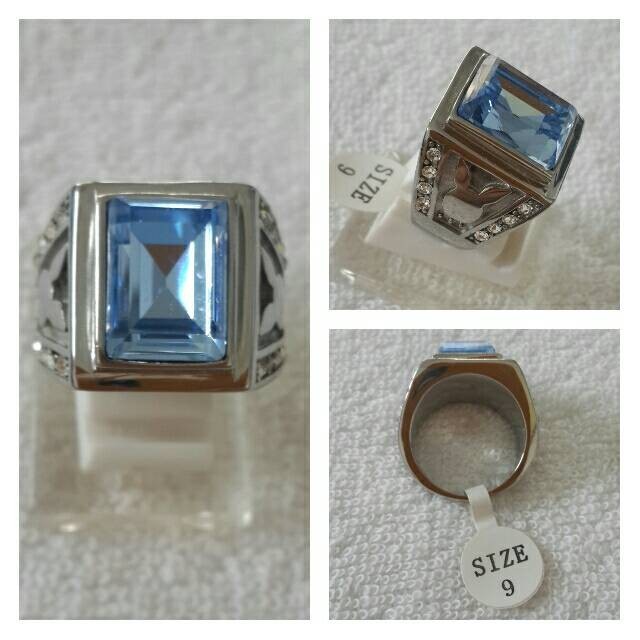 Cincin pria batu kristal blue swiss topaz obsi +zircon