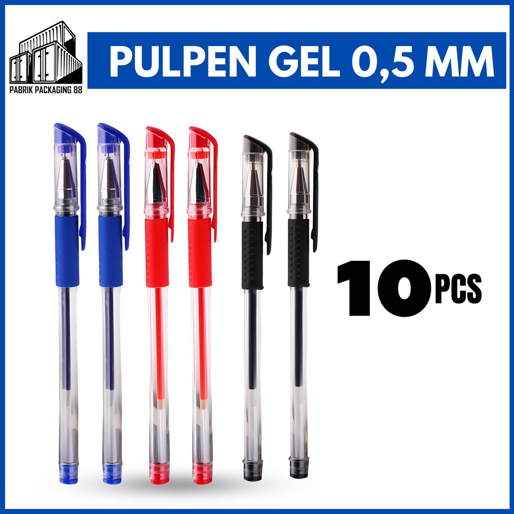

10PCS Pulpen Gel Ink Pen Bullet Tip 0.5mm Bolpen Alat Tulis Hitam Merah Biru Bolpoint ATK