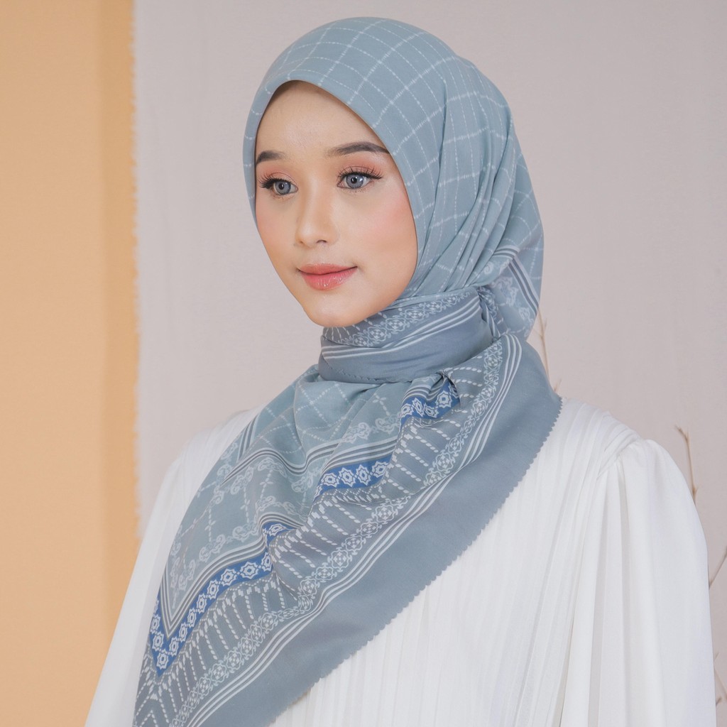 Delmoon Hijab Voal Motif Premium RS-109212 Mint - Jilbab Segi Empat Motif Printing Elegan & Adem