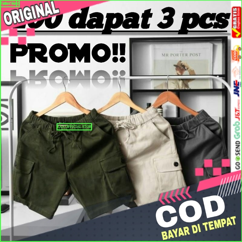 Yongfit 3 Pcs Celana Pendek Pria Cargo Boardshort Tebal Premium