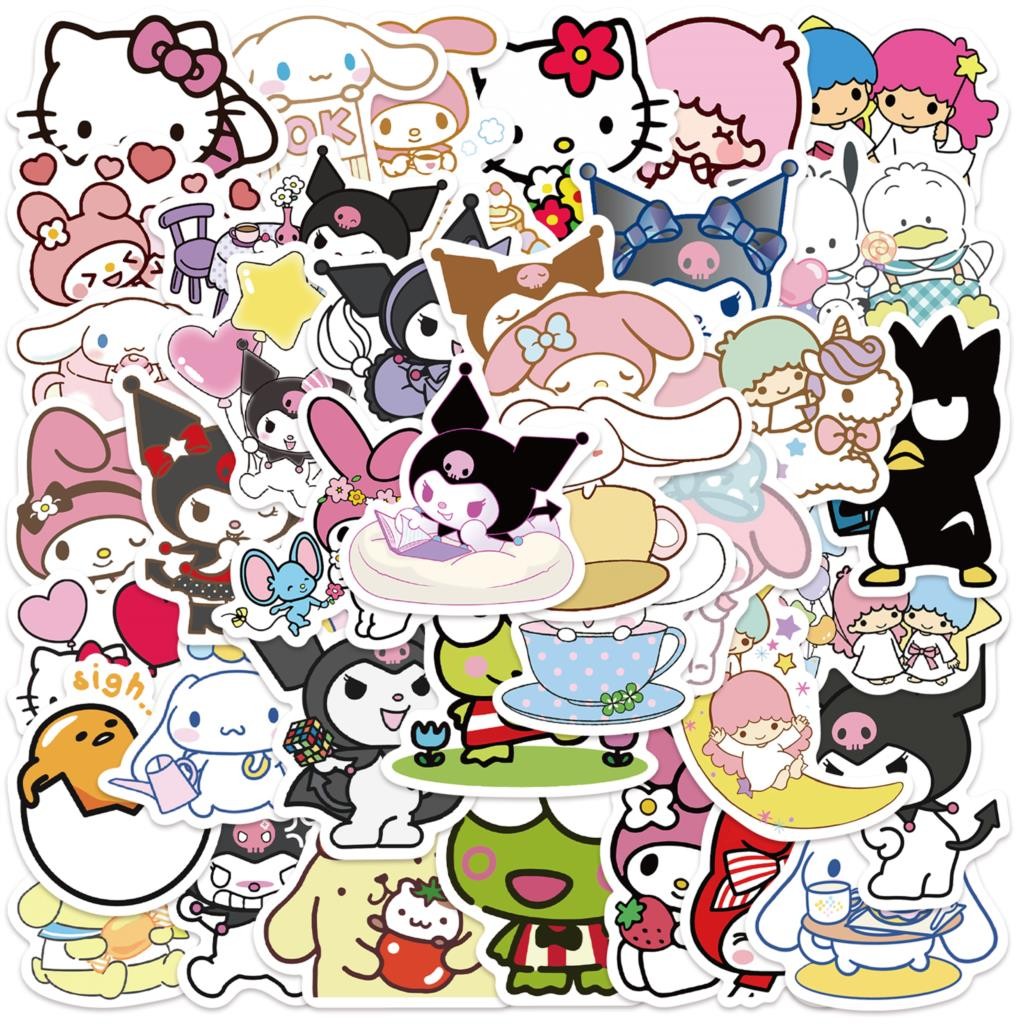 

50pcs Sanrio Stickers Cute Cinnamoroll Kuromi My Melody Sticker For Laptop Girls Sanrio My Melody Anime Stickers Kids Toys