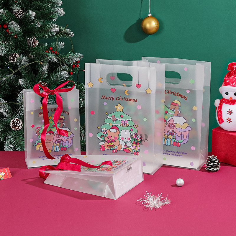 

Paper Bag Christmas Transparan Doff Motif Bear / Goodie Bag Natal/ Tas Hampers Natal Lucu