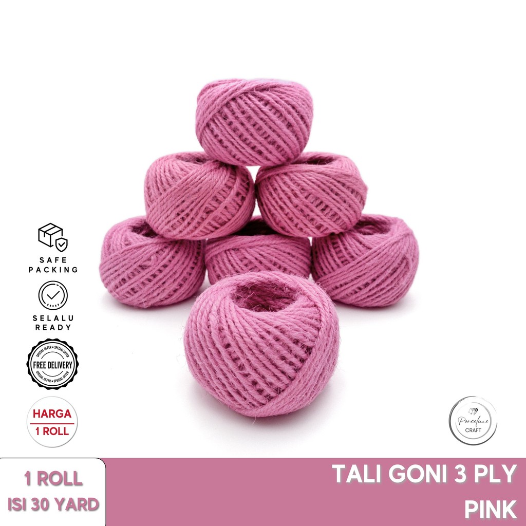 

DIY Kraft Craft Tali Goni Karung Burlap Jute Hampers Kado Bingkisan Natal Imlek Idul Fitri Import 3 Ply Harga per Roll 30 Yard Pink