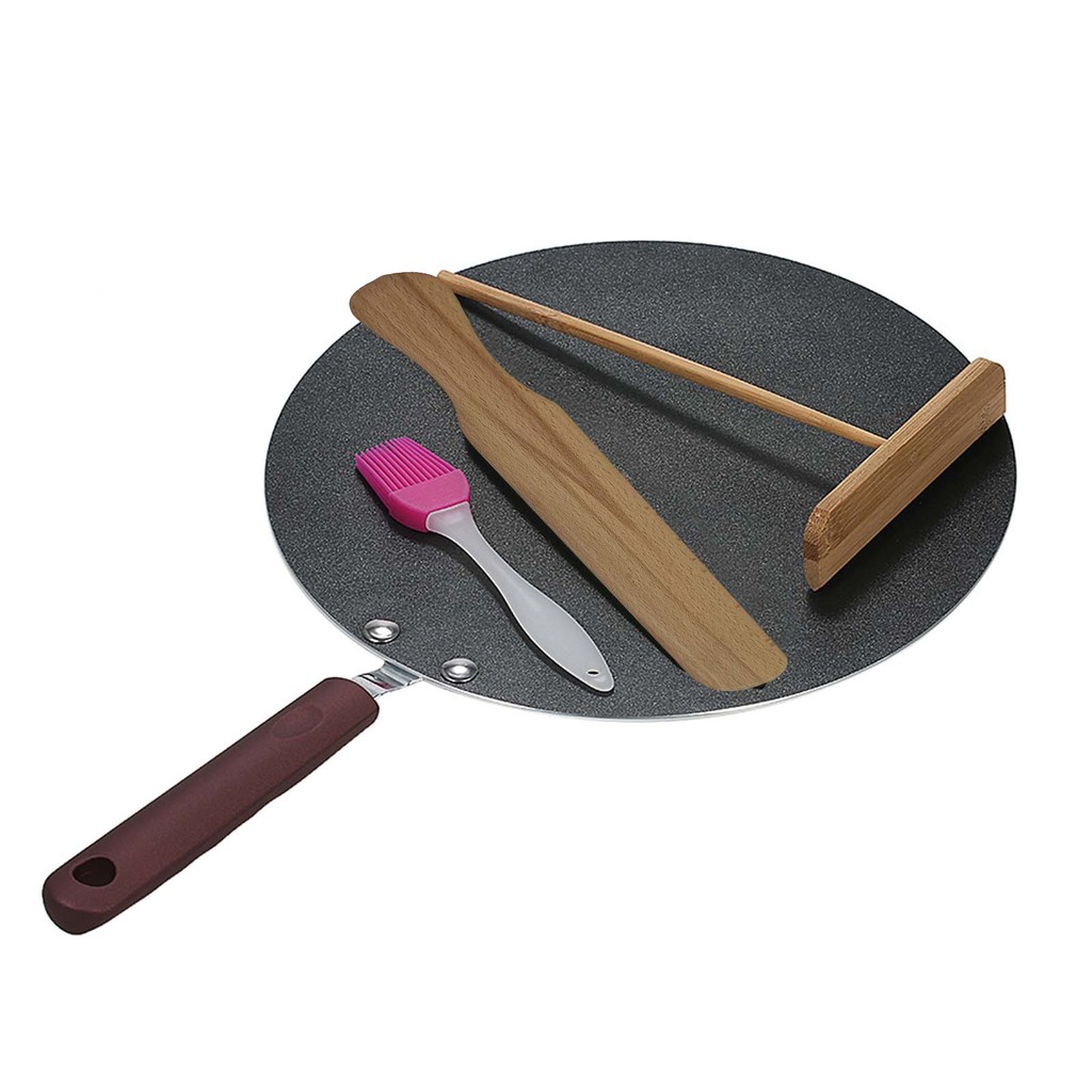Pan Aluminum Alloy Crepe Maker Flat Pan Griddle Pan with Spreader & Spatula Crepe Maker Griddle Flat