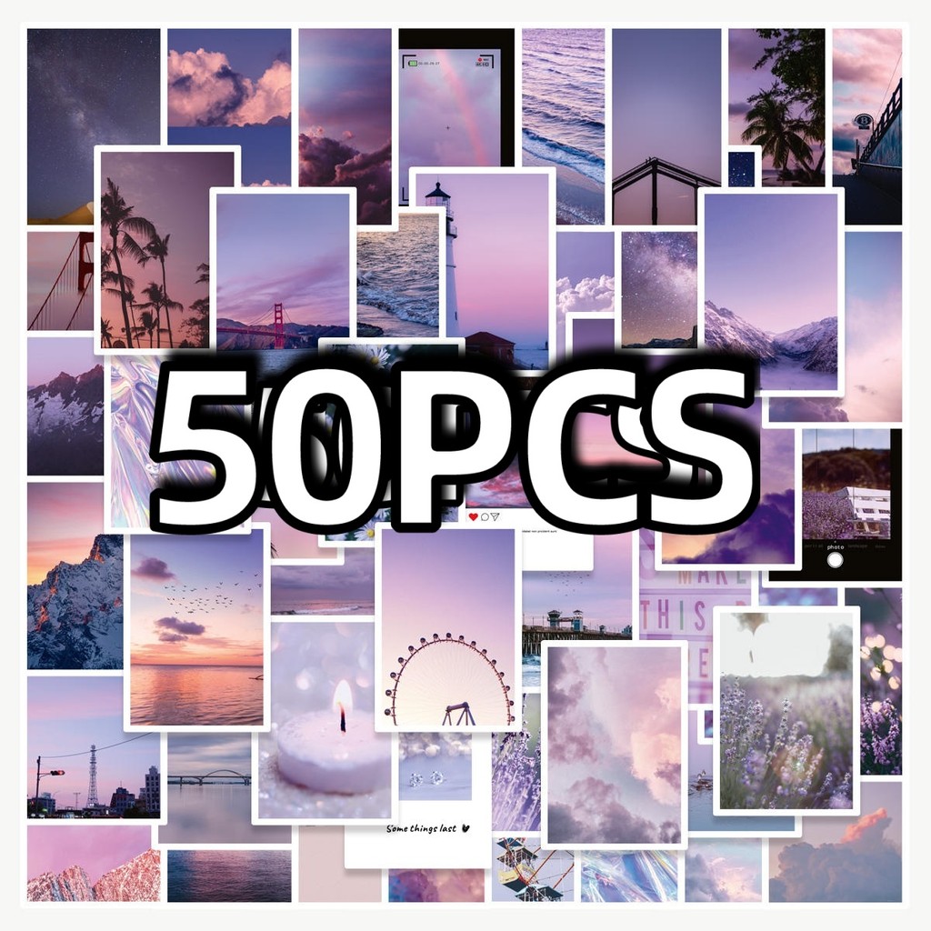 

50pcs Dreamy Purple Sunset, Unique Landscape Sticker For Notebook Skateboard DIY