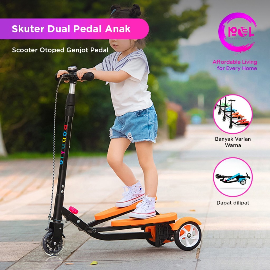 POL0413 SNI Skuter Dual Pedal | Skuter Genjot Wings | Scooter Otoped
