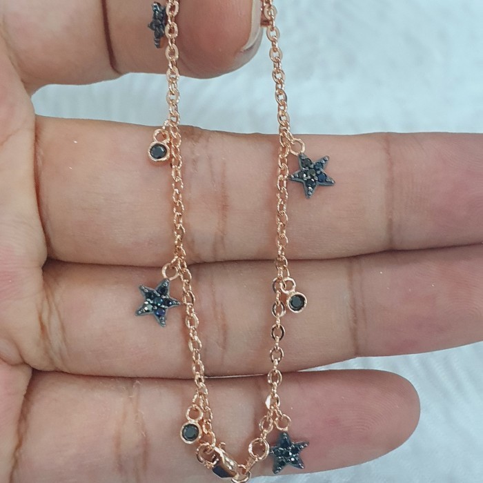 gelang hollow fancy bintang hitam rose gold emas 70% 700 70 %