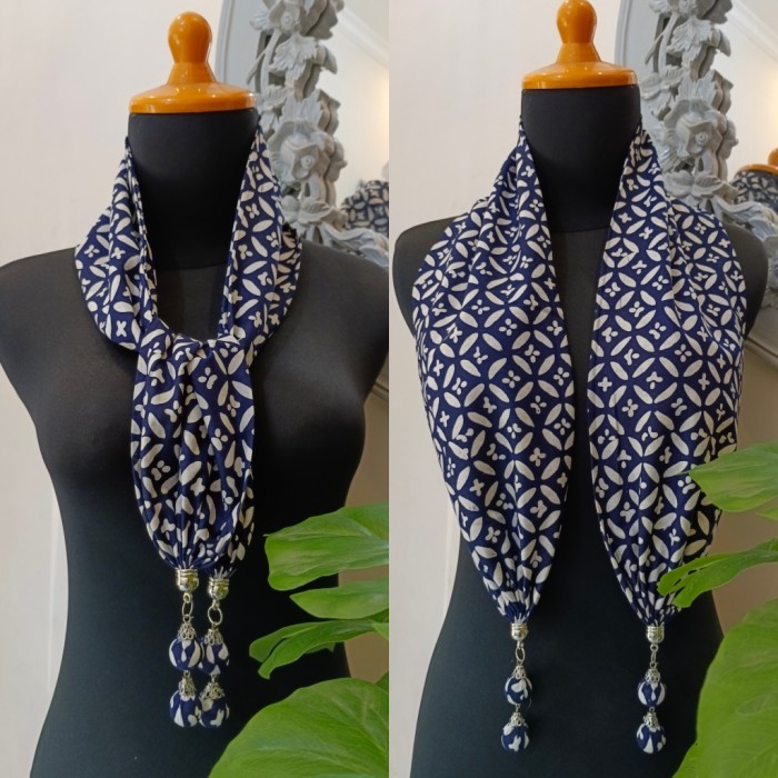 ✨Virtual.C✨ - BEST SELLER kalung batik / mini syal batik modern ethnik - navy kawung