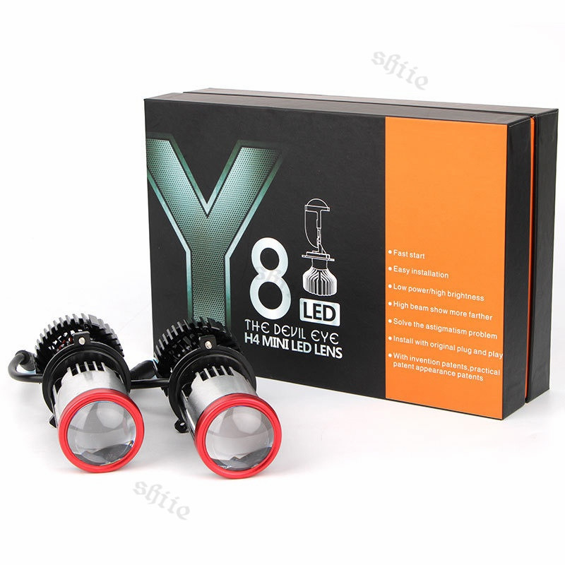 Lampu LED Mobil H4 Super Terang 12-24 Volt | Lampu Depan Mobil H4 Mini Projector Lens Y7D | Sepasang