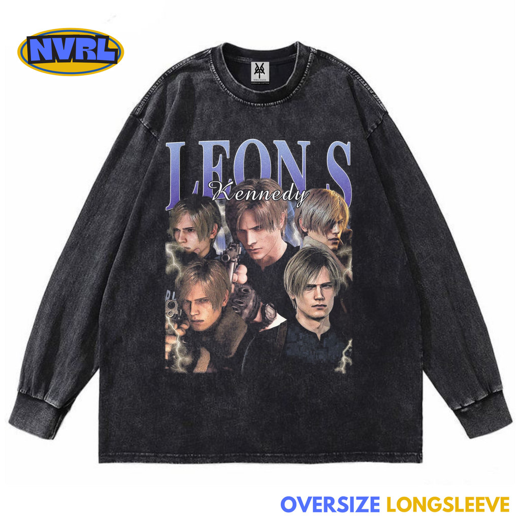 Kaos oversize longsleeve Leon S Kennedy resident evil washed washing vintage tee