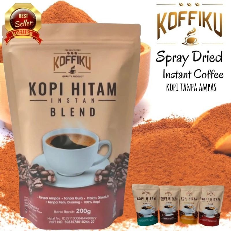 

KOFFIKU Blend kopi original Spray Dried InstantCoffee/ Kopi instan Tanpa Ampas 200gram - Indokopi