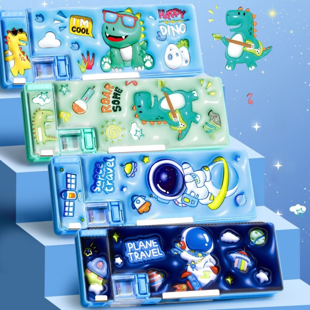 

3D Pencil Case Double-layer Dinosaur/Astronauts Pen Box With Pencil Sharpener Large Capacity Stationery Storage Box Girls Boys