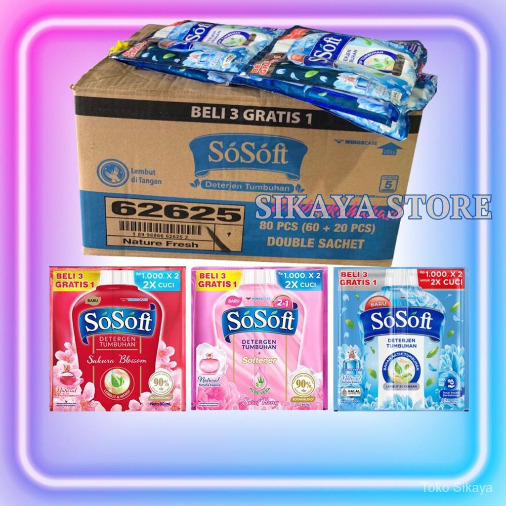 

1Dus Sosoft detergen cair promo sachet renceng so soft 80ml