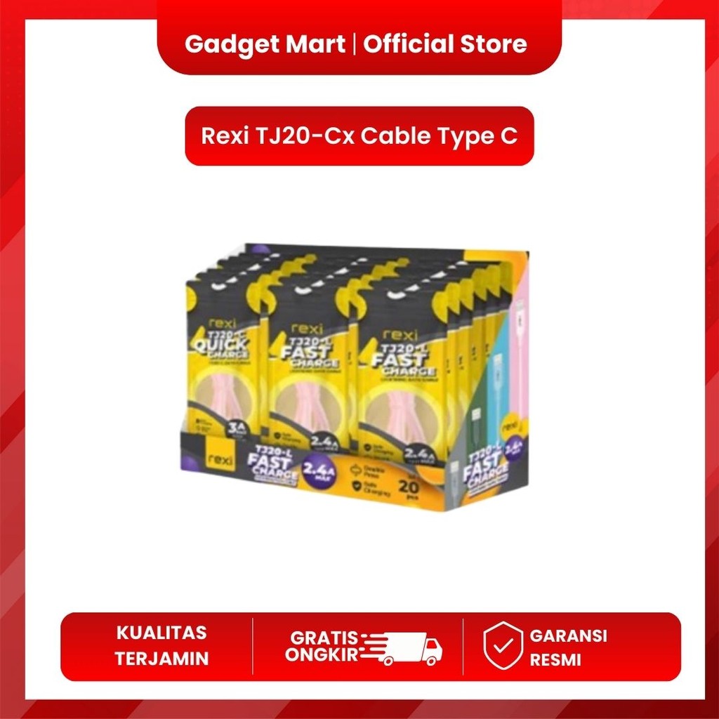 Rexi TJ20-Cx Cable Type C 3a Fast Charger TJ20c 20pcs
